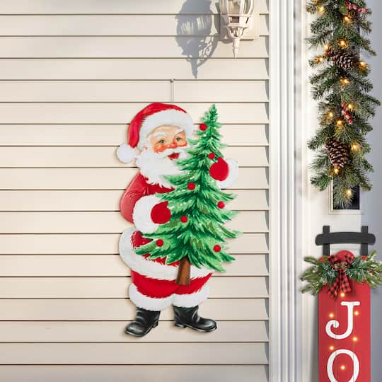 Glitzhome® 36" Christmas Metal Santa with Tree Yard Stake